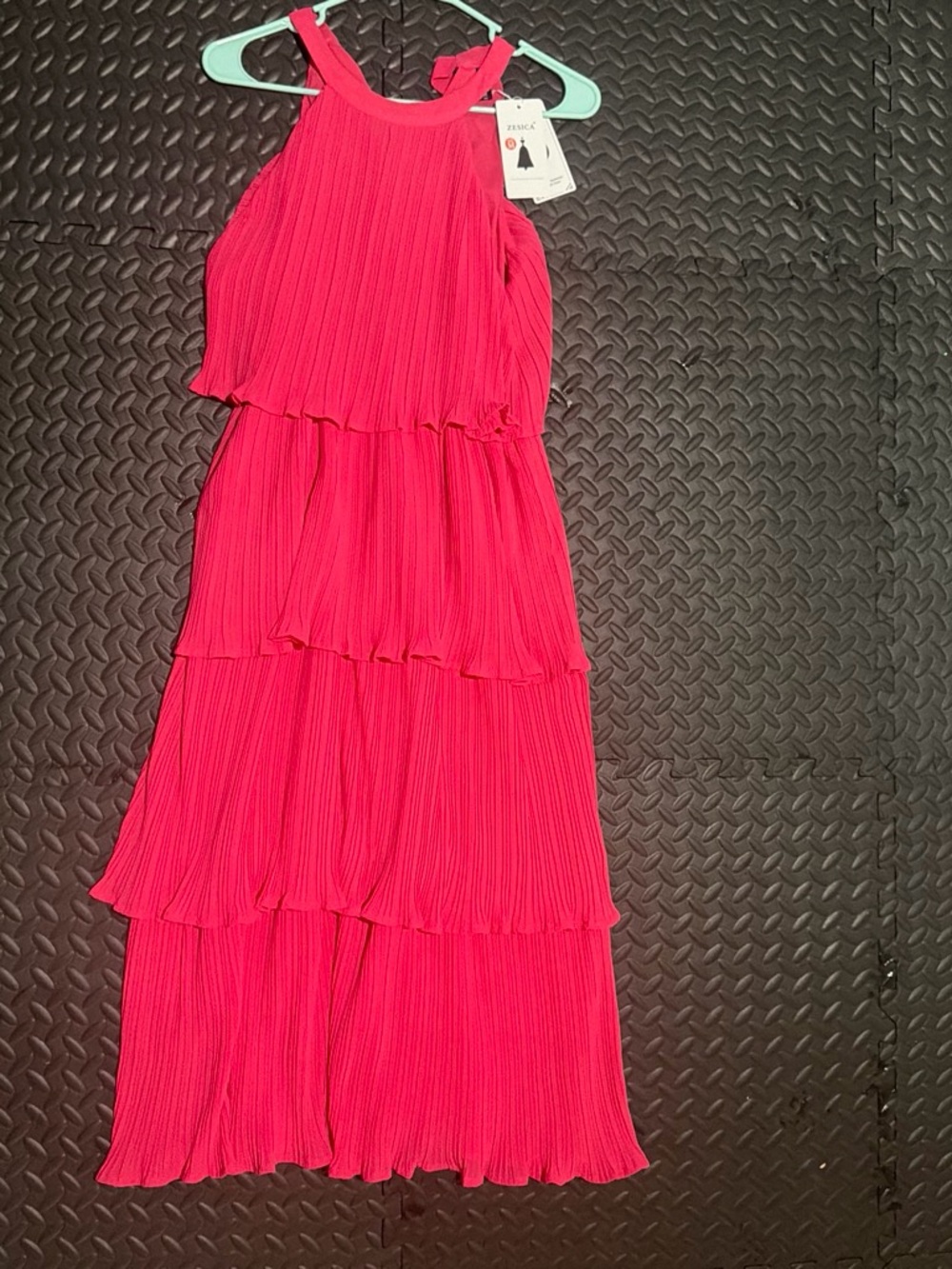 Pleated Tiered Halter Maxi Dress in Vibrant Pink